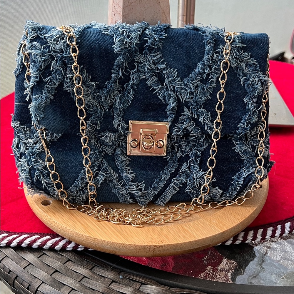 Chic Denim Fringe Chain Shoulder Bag NWOT